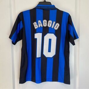 Baggio #10 Soccer (Italian football) Blue & Black Striped Shirt / Jersey - Small
